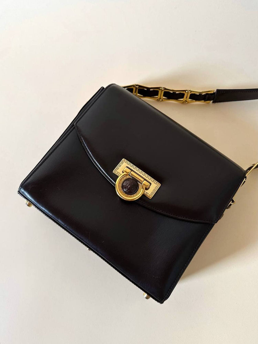 Borsa Gianni Versace vintage in pelle testa di moro con iconica Medusa