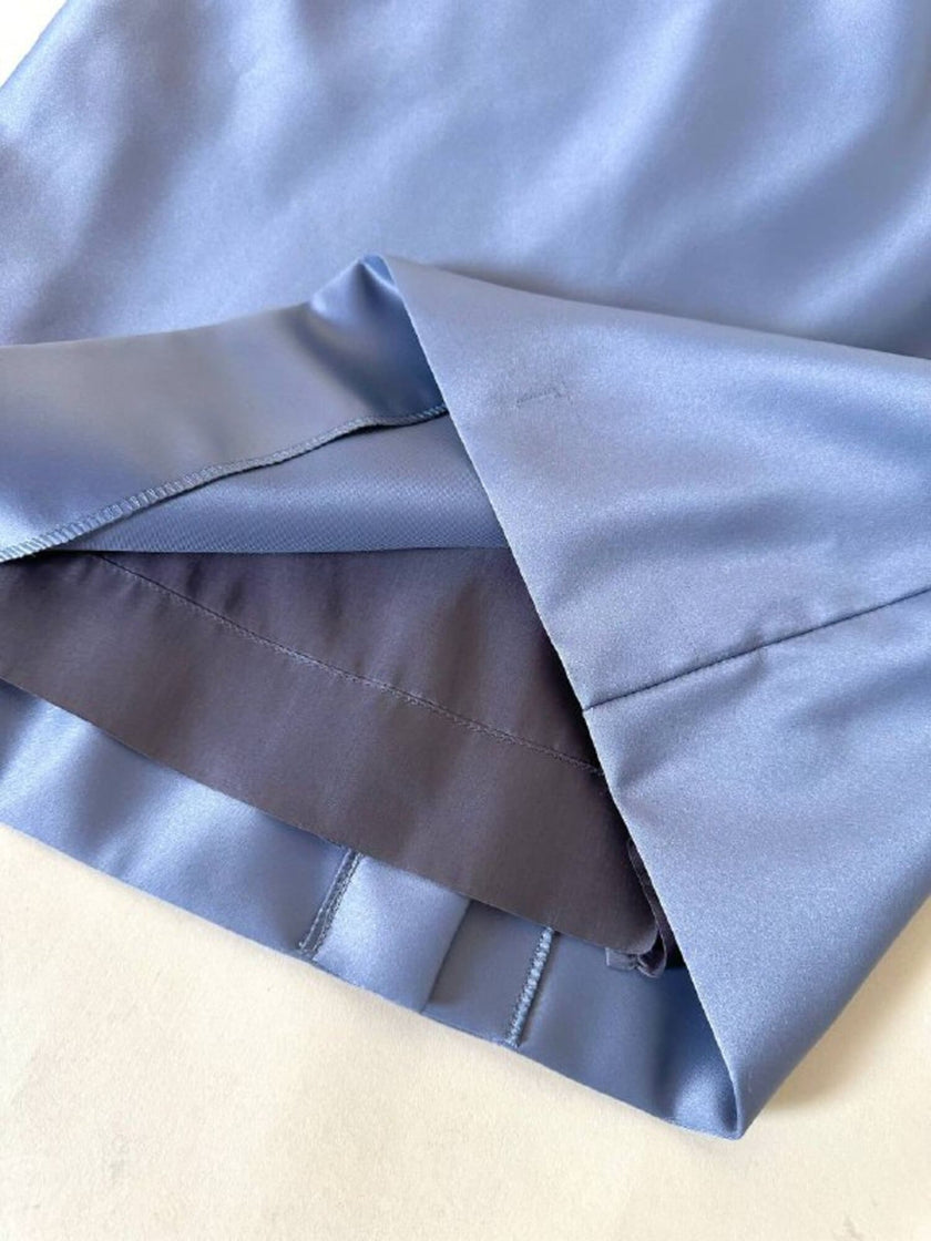 Completo gonna/gilet in raso grigio azzurro “Yves Saint Laurent”