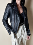 Giacca Biker vintage in pelle nera Brooklyn Bridge Factory
