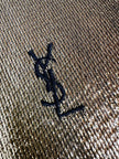 Sciarpa vintage Yves Saint Laurent in lamé di seta oro con frange e logo YSL ricamato