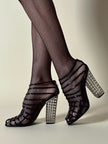 Sandali Cage Yves Saint Laurent in Vernice Nera con Tacco Scultura – SS 2009