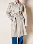 Vintage Burberry’s beige quill gabardine trench coat with matching belt and Check lining