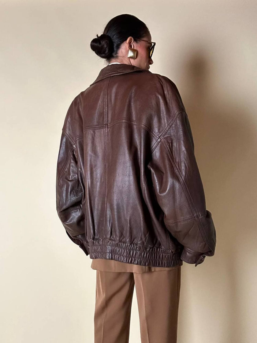 Bomber aviator in pelle color cioccolato “Laps”