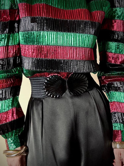 Cintura elastica nera con fermaglio smaltato a forma di capasanta