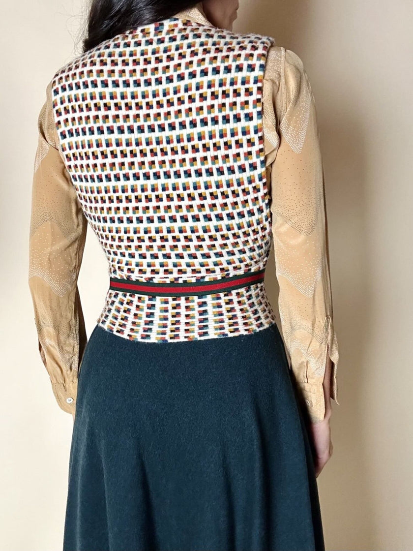 Vintage Missoni-Weste aus strukturierter Wolle in Cremeweiß mit buntem Muster