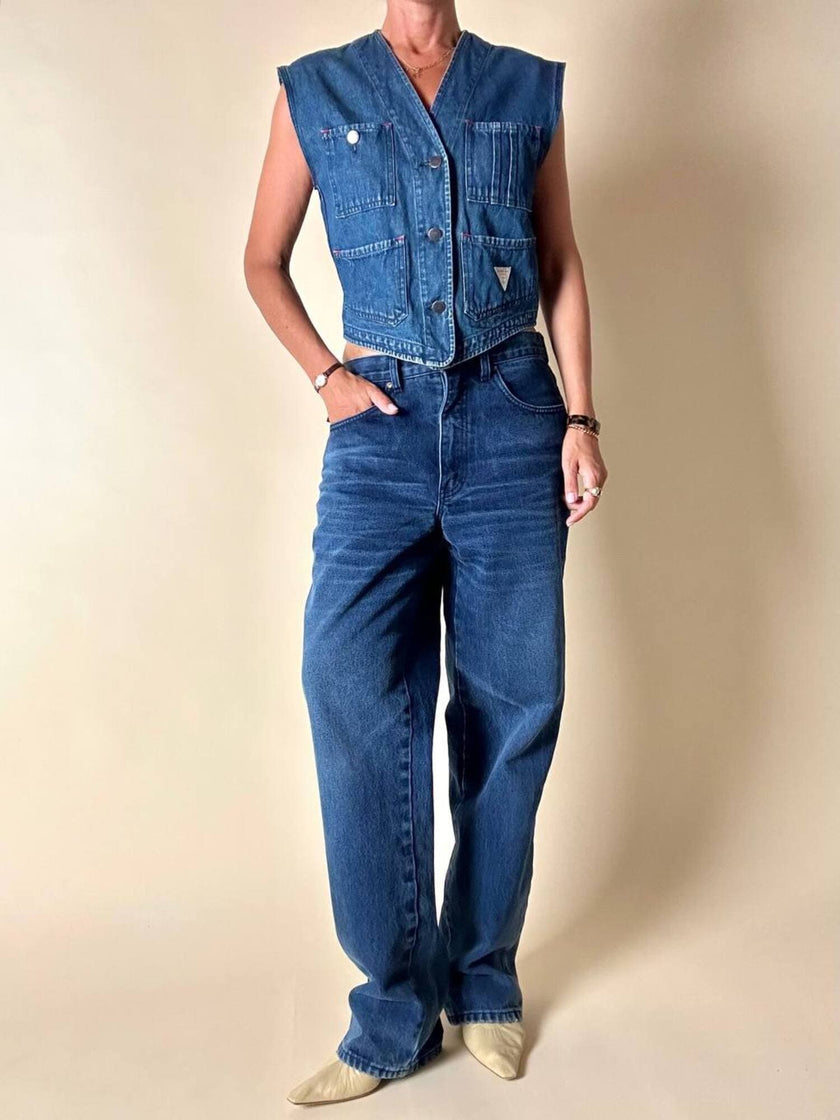 Jeans Yves Saint Laurent Vintage Boy-Friend in Denim Blu Scuro Slavato