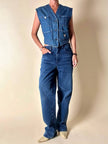 Gilet Valentino Jeans in denim blu slavato con bottoni a chiodo