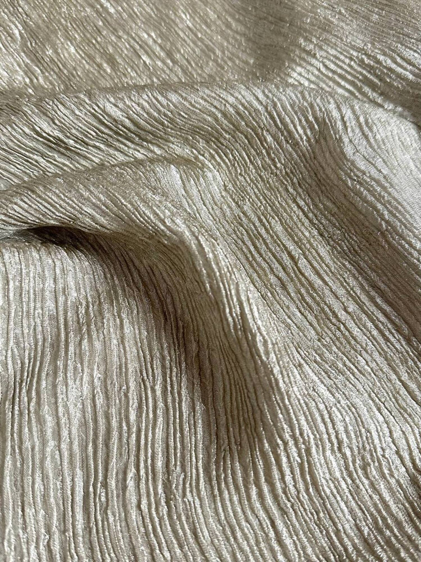 Pantalone a palazzo vintage Emporio Armani in seta goffrata champagne operata con filo metallico