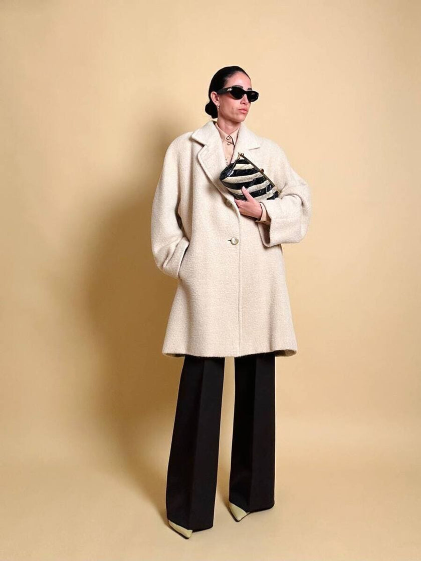 Cappotto sartoriale in lana e alpaca color panna