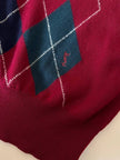 Pullover Yves Saint Laurent fantasia Argyle rosso Borgogna verde inglese e blu notte