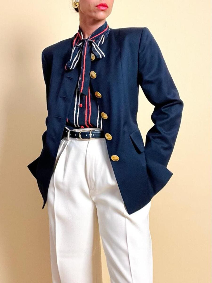 Blazer Yves Saint Laurent blu navy con maxi bottoni oro