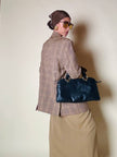 Borsa a mano in pelle blu notte