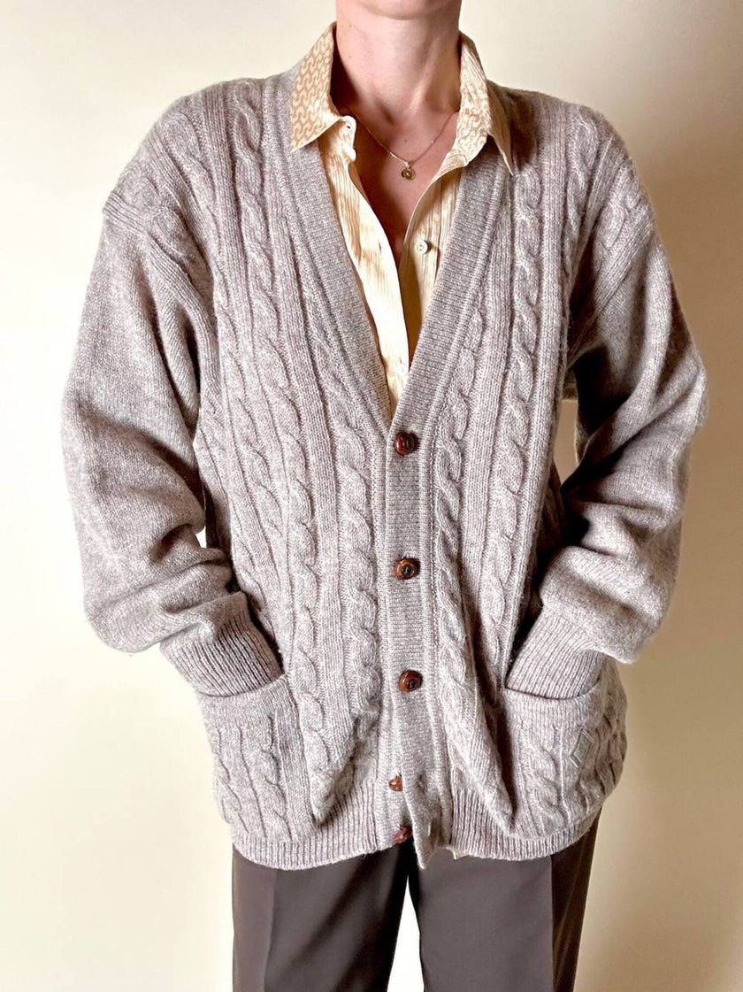 Cardigan Yves Saint Laurent vintage in lana beige con bottoni berlebeck