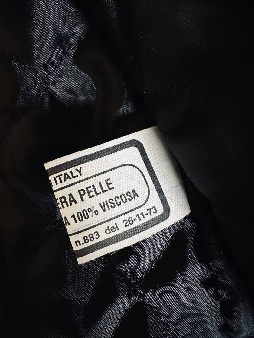 Maxi cappotto vintage in pelle nera semi lucida Vera Pelle