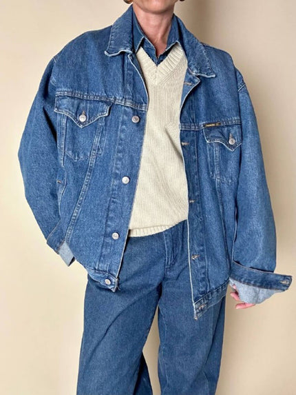 Giubbotto in Denim Carrera Blu Age modello oversize con bottoni a chiodo