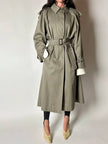 Vintage Aquascutum trench coat in khaki green gabardine with matching belt