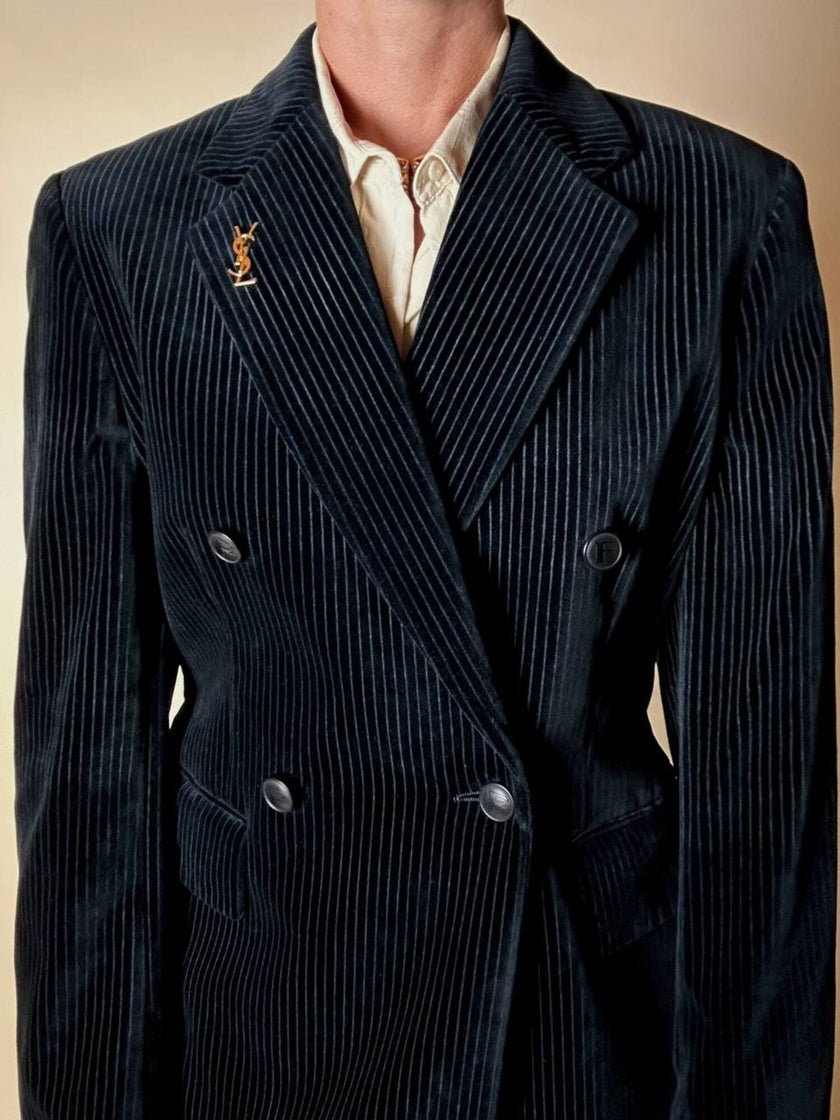 Blazer doppiopetto Antonio Fusco in velluto nero a coste