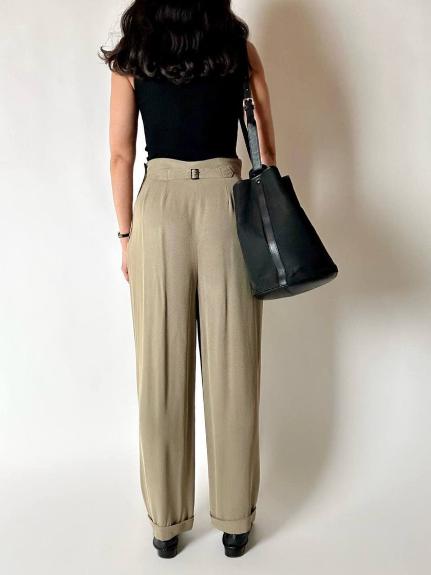 Vintage high-waisted Emporio Armani trousers in khaki Fil-à-Fil fabric