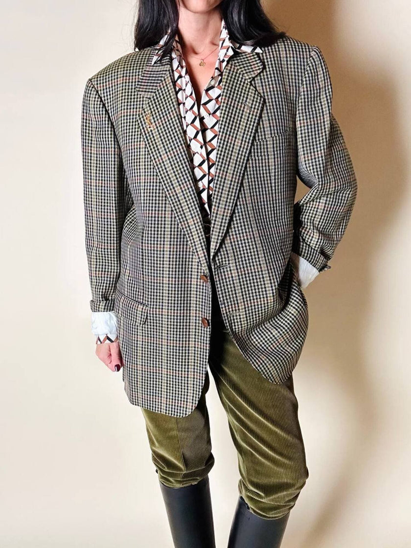 Blazer Yves Saint Laurent in lana fantasia pied de poule multicolor