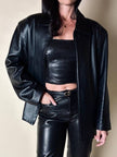 Giacca vintage in pelle nera con zip Michael Hoban North Beach Leather