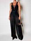 Schwarze Palazzo-Hose mit hoher Taille aus Voile