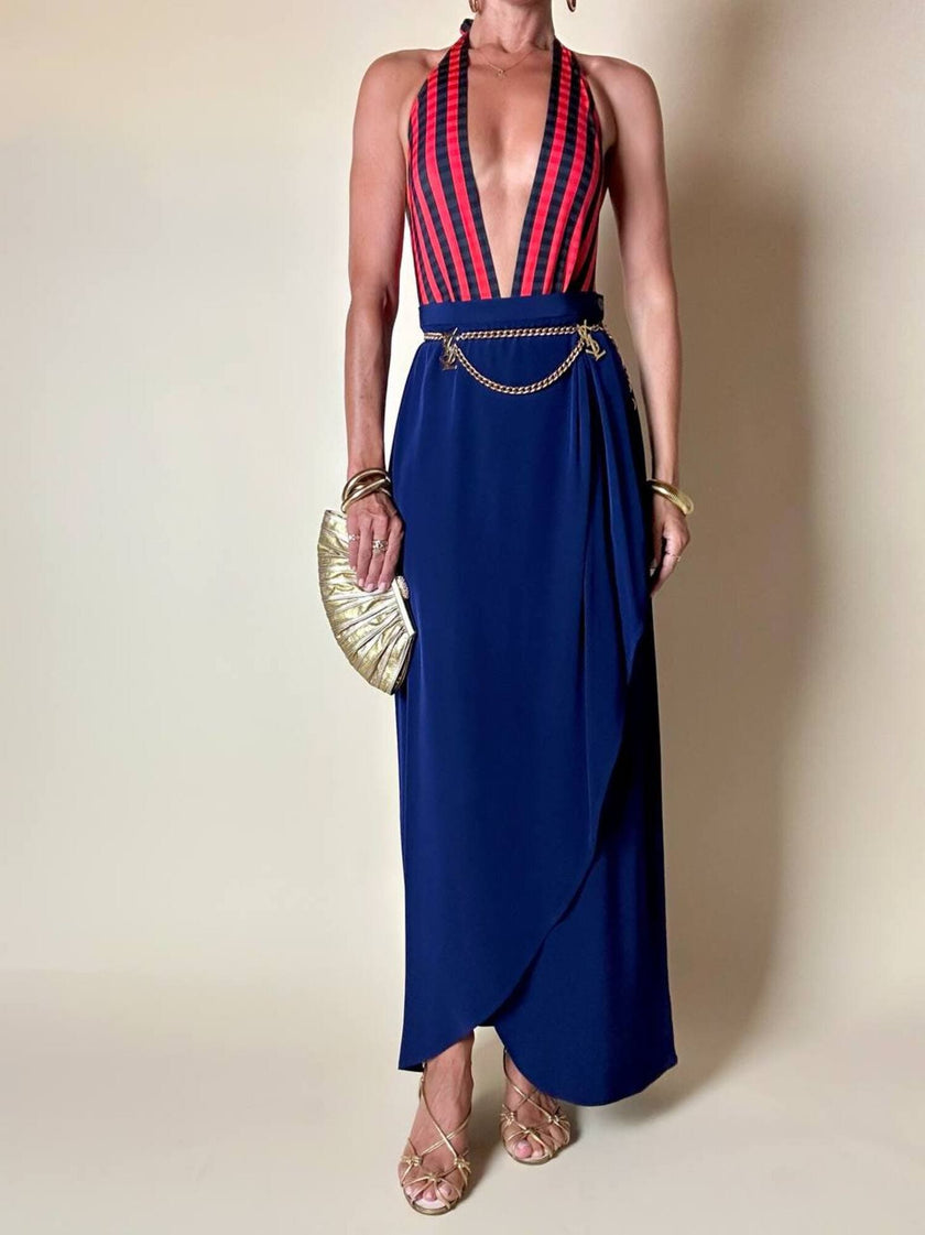 Gonna Yves Saint Laurent modello lungo a portafoglio blu oltremare