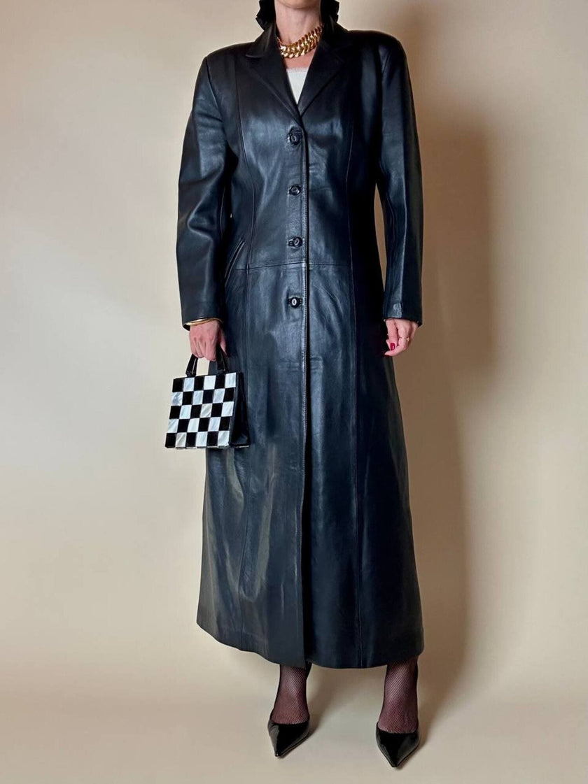 Cappotto lungo in pelle nera