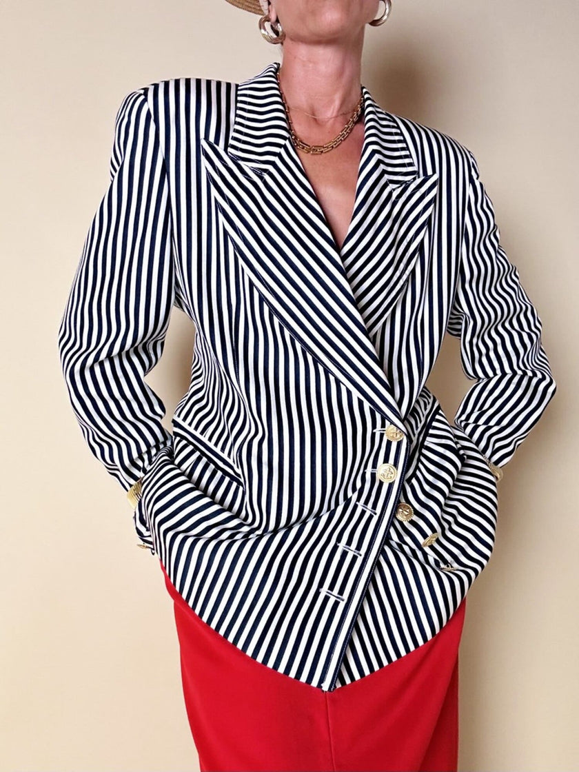 Blazer doppiopetto a righe bianche e blu “Mondí”
