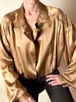 Blusa vintage Baila in seta bronzo con dettaglio gioiello nei polsi