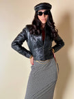 Schwarze Lederjacke in Ton-in-Ton-Patchwork-Verarbeitung „Ilaria F.“