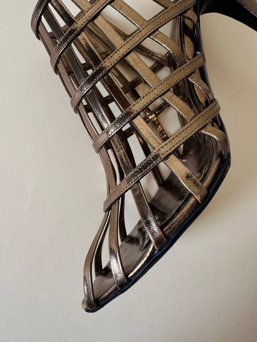 Sandali a gabbia in laminato bronzo “Yves Saint Laurent”