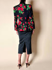 Blazer doppiopetto in tessuto moiré fantasia rose rosse