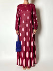 Maxi abito vintage Gottex in cpêpe amarena con maxi pois irregolari rosa