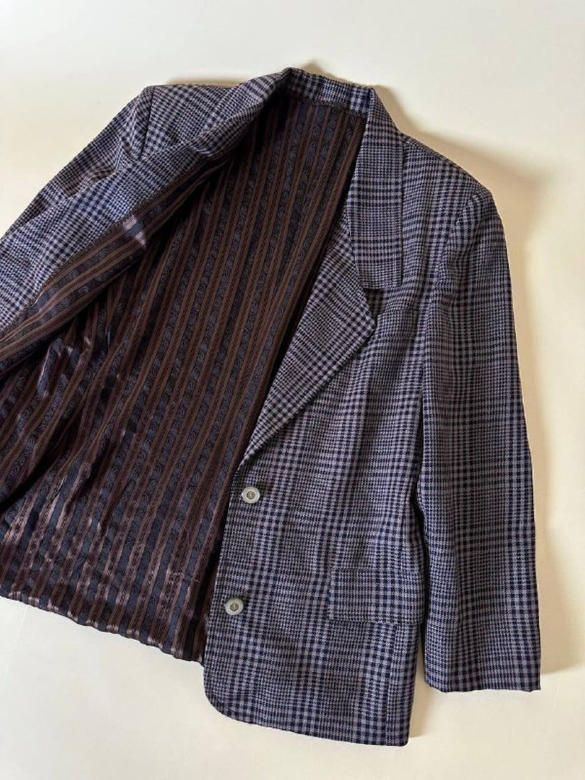 Blazer sartoriale in rasato di lana principe di Galles fango e nero