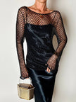 Maglia gioiello vintage List in rete operata con microperline nere