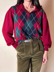 Pullover Yves Saint Laurent fantasia Argyle rosso Borgogna verde inglese e blu notte