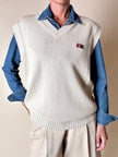 Gilet Valentino Sport in cotone beige con scollo a V logo sul petto