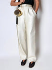 Vintage cream sequin-embroidered palazzo pants