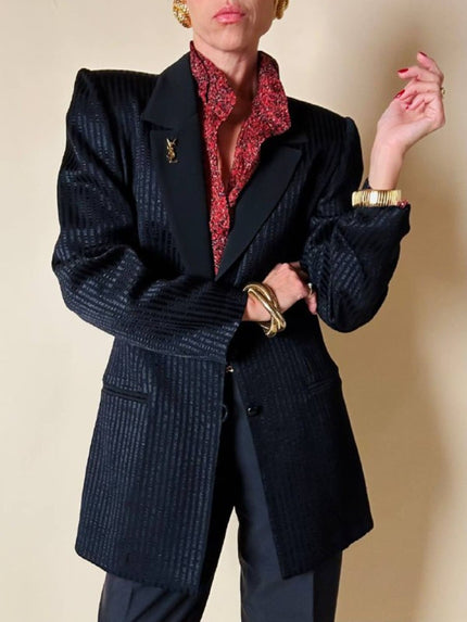 Blazer nero a righe in tessuto lucido “State off Claude Montana”