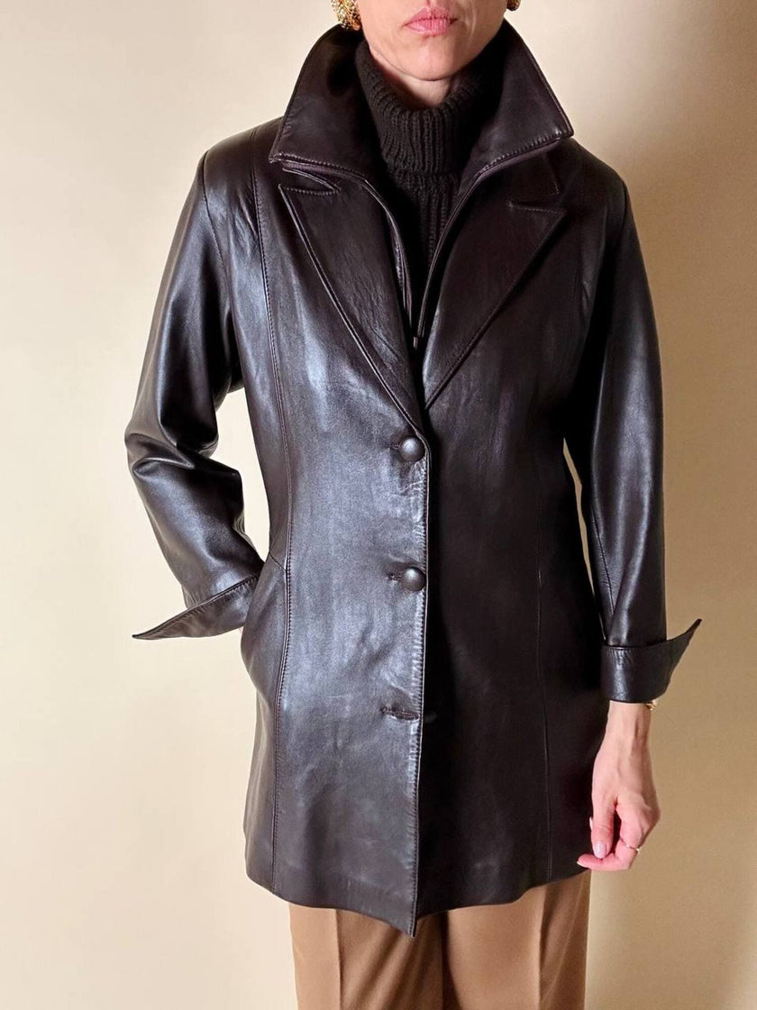 Dunkelbraune Vintage-Lederjacke mit integrierter Weste