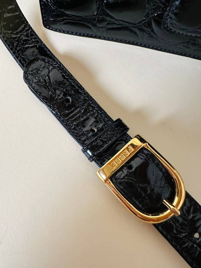 Borsa in pelle nera lucida stampa cocco “Gianfranco Ferré”
