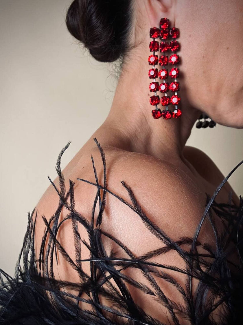 Maxi clip a fanges in cristalli rosso rubino