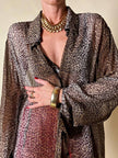 Camicia leopardata in chiffon operato con fili di lamè oro