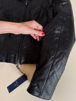 Schwarze Lederjacke in Ton-in-Ton-Patchwork-Verarbeitung „Ilaria F.“