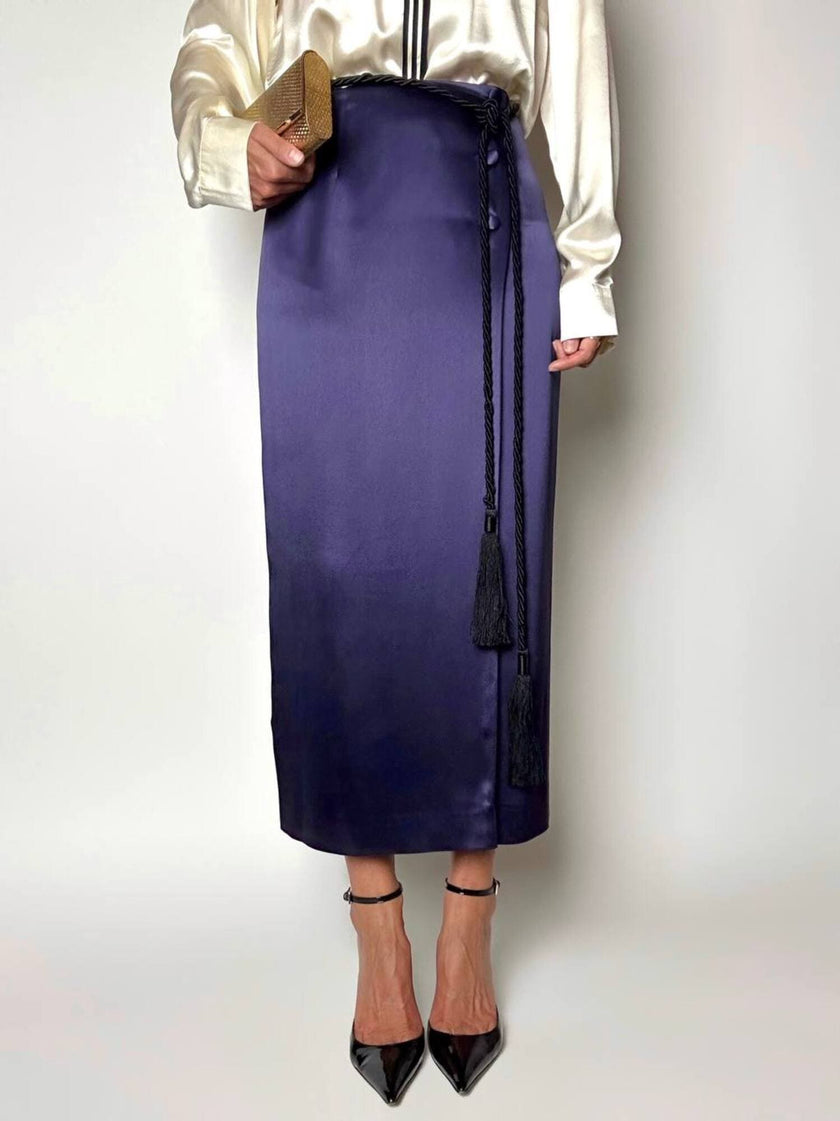 Gonna vintage Kenzo Paris modello a portafoglio in raso viola