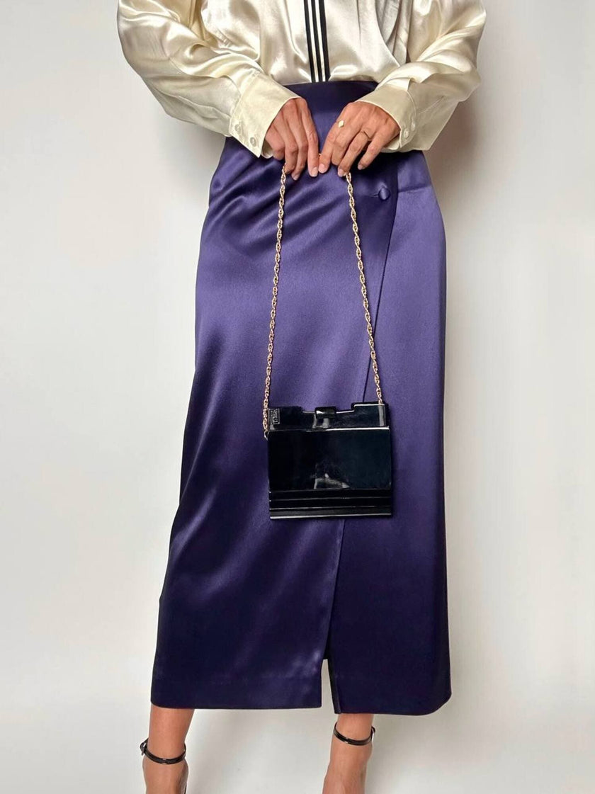 Gonna vintage Kenzo Paris modello a portafoglio in raso viola