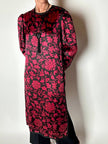Abito Yves Saint Laurent Rive Gauche in raso con fantasia damascata rossa e nera