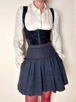 Minigonna Yves Saint Laurent in lana grigio antracite con piping a righe bordeaux e blu