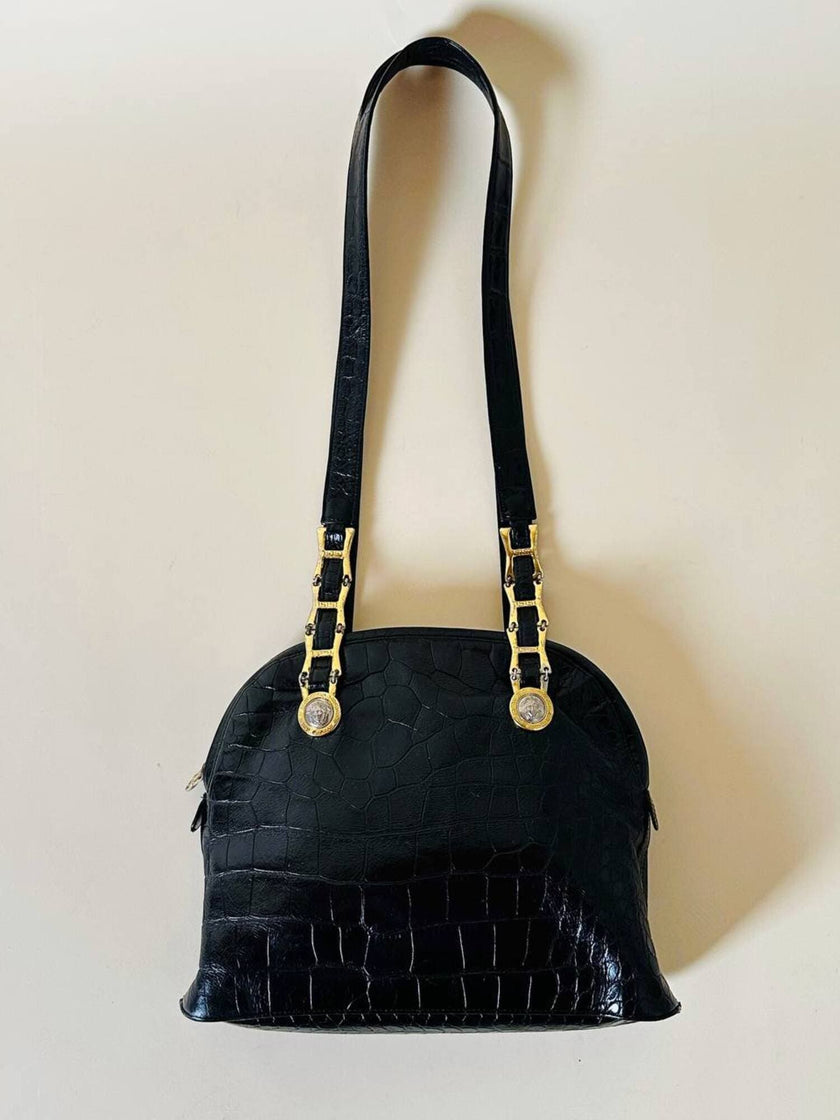 Borsa nera in pelle stampa coccodrillo “Gianni Versace”