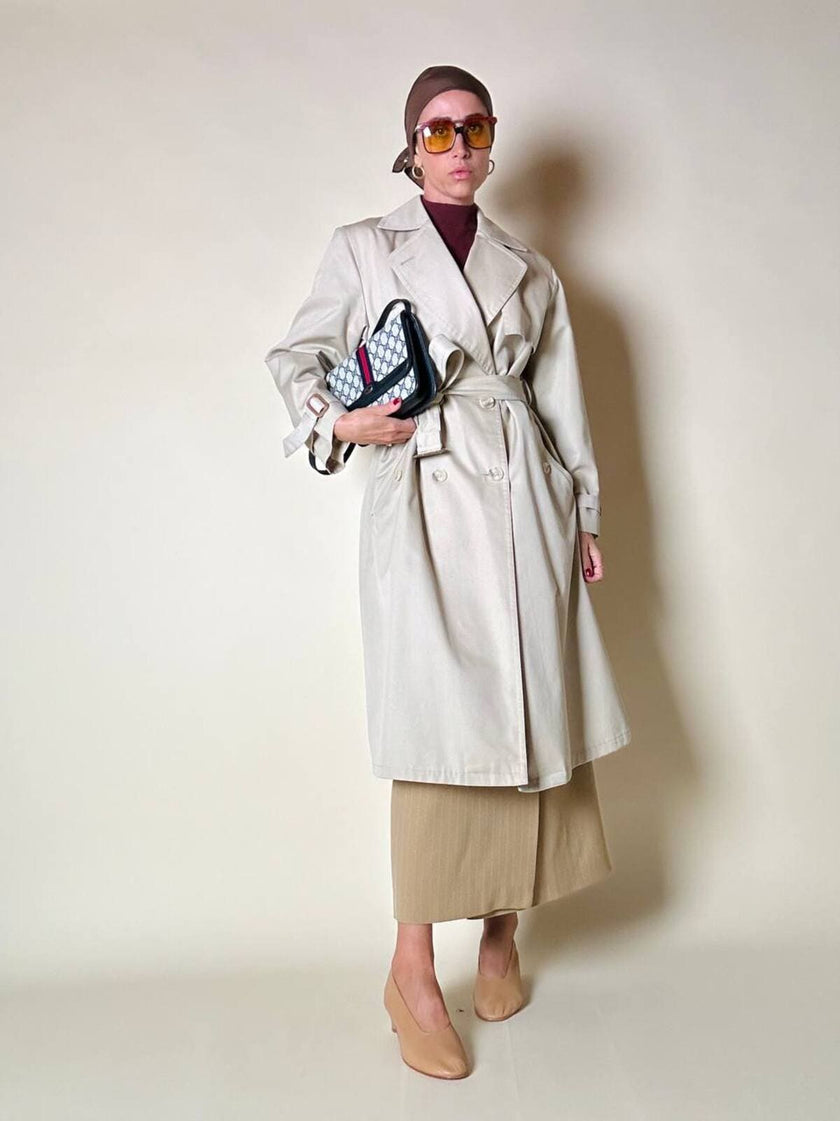 Trench in gabardine color corda con interno in lana rimovibile “Hazard”